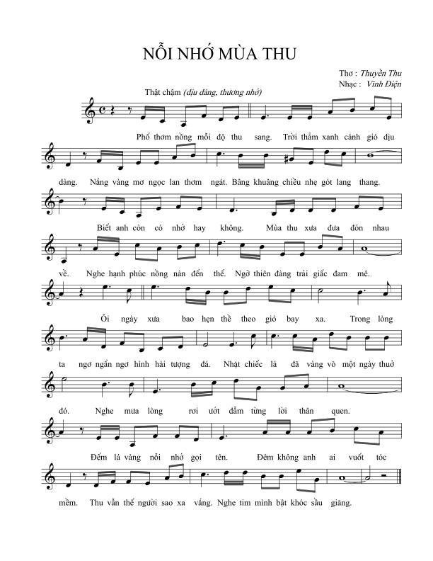 Sheet nhạc Nỗi Nhớ Mùa Thu